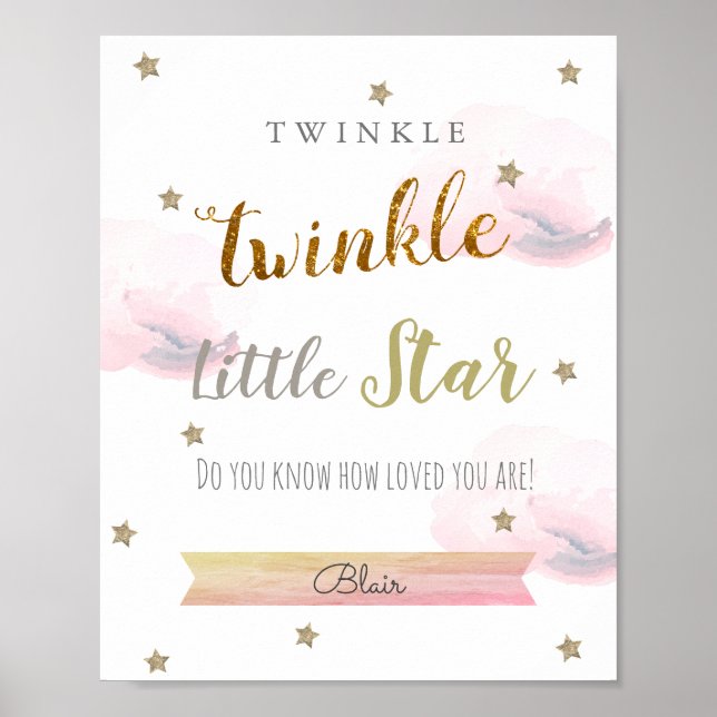Twinkle Twinkle Little Star Pink Kinderzimmer Art Poster (Vorne)