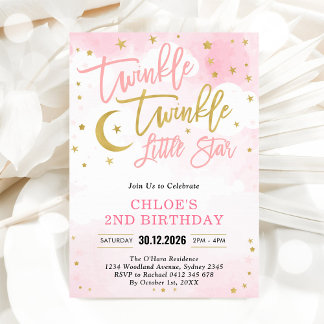 Twinkle Twinkle Little Star Pink Mädchen Geburtsta Einladung