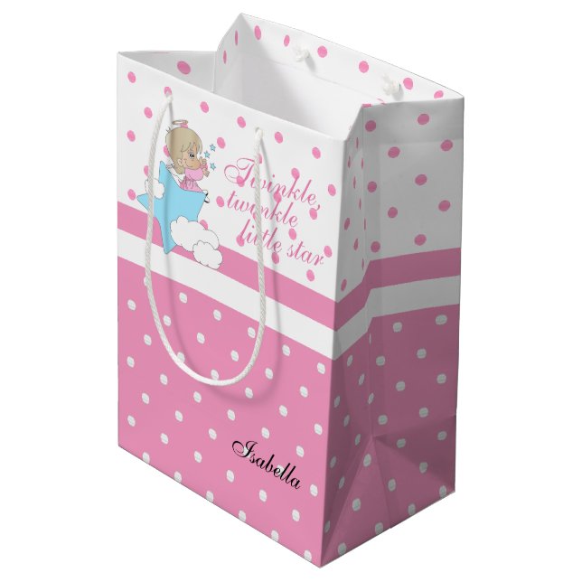 Twinkle, Twinkle Little Star - Pink Mittlere Geschenktüte (Rückseite Schrägansicht)