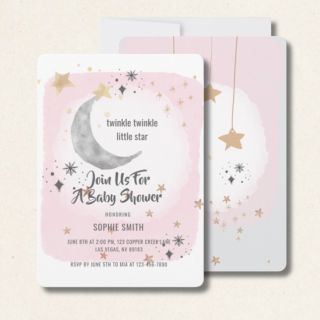Twinkle Twinkle Little Star Pink Watercolor  Einladung (Von Creator hochgeladen)