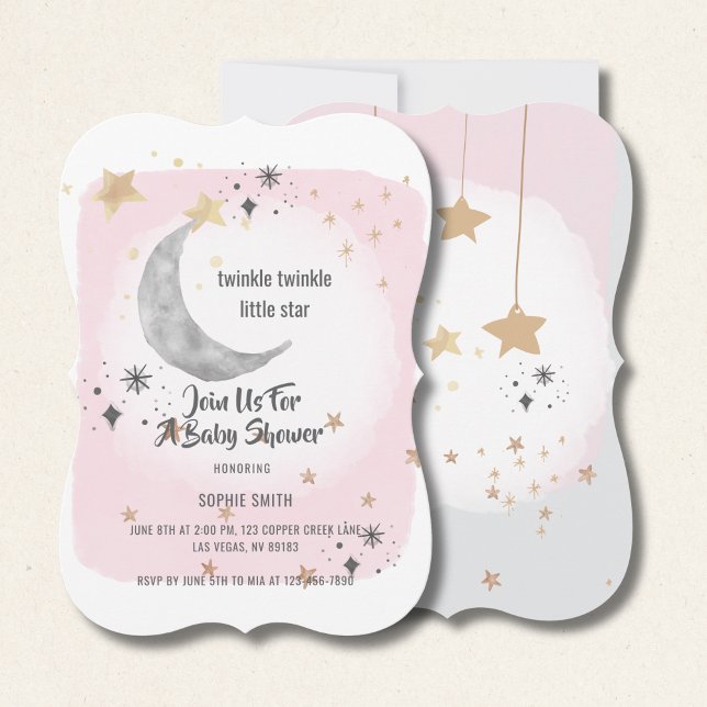 Twinkle Twinkle Little Star Pink Watercolor Einladung (Von Creator hochgeladen)