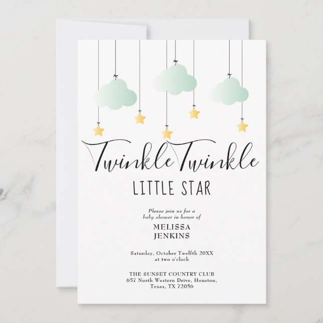 Twinkle Twinkle Little Star QR Code Kinderdusche Einladung (Vorderseite)
