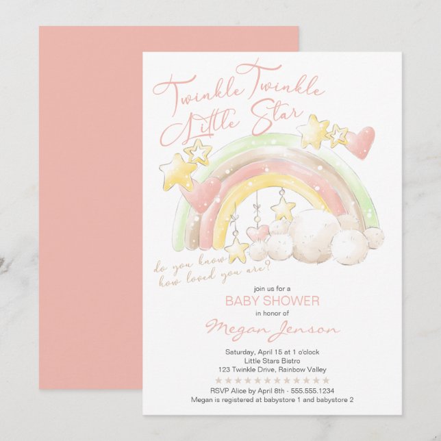 Twinkle Twinkle Little Star Rainbow Baby Dusche Einladung (Vorne/Hinten)