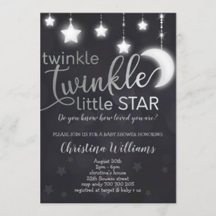 Twinkle Twinkle Little Star Silver Baby Dusche Einladung