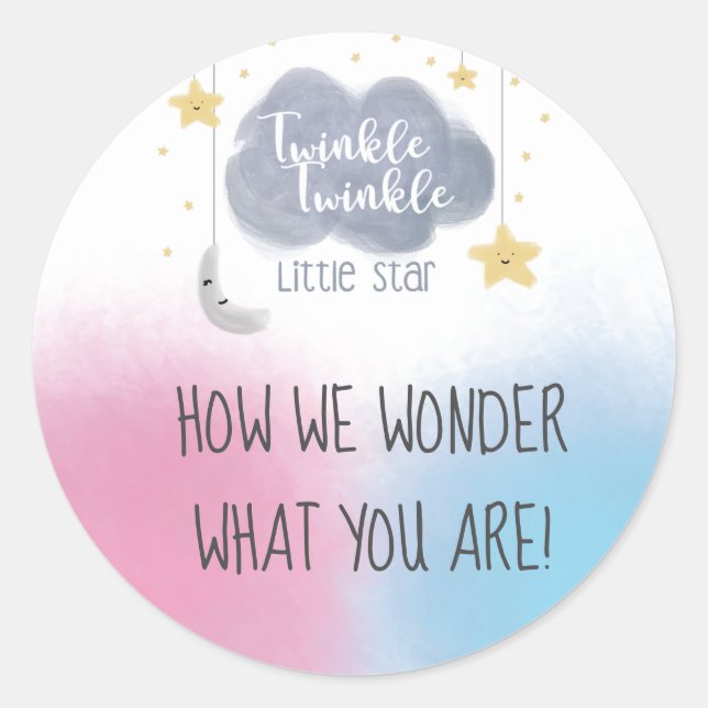 Twinkle Twinkle Little Star Theme Gender Reveal Runder Aufkleber (Vorderseite)