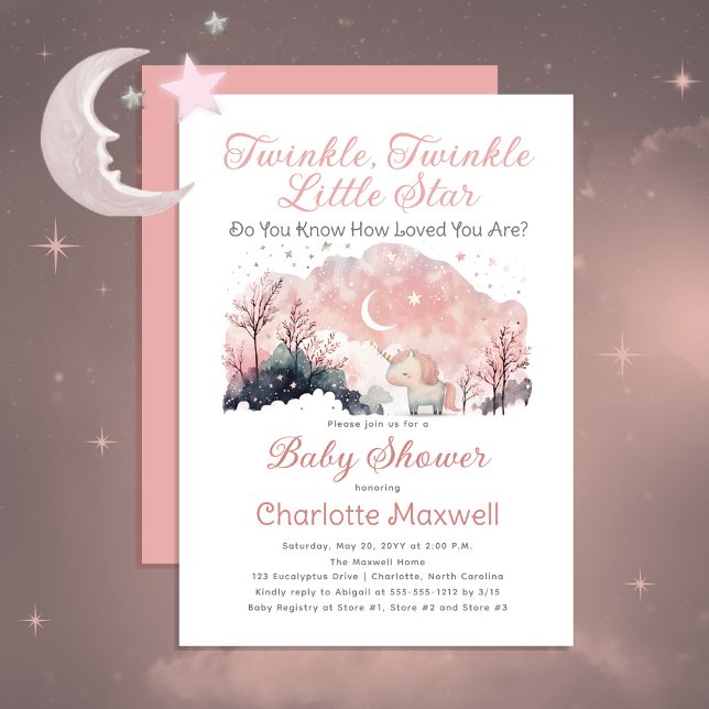 Twinkle Twinkle Little Star Unicorn Baby Shower Einladung (Von Creator hochgeladen)