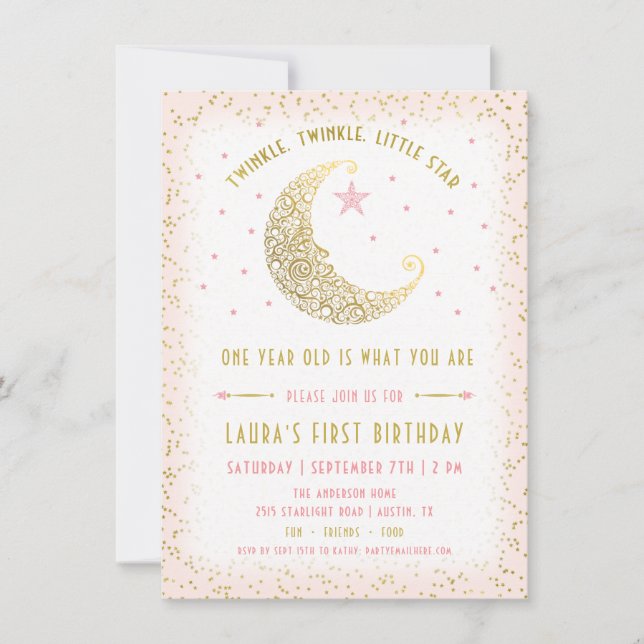 Twinkle Twinkle Little Star zum Geburtstag Einladu Einladung (Vorderseite)