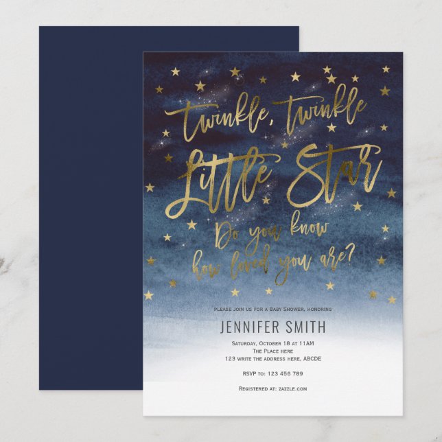 Twinkle Twinkle Little Stars, Babydusche Einladung (Vorne/Hinten)