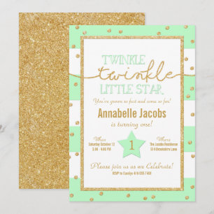 Twinkle Twinkle Mint und Gold Einladung zum Geburt