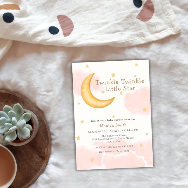 Twinkle Twinkle Moon Stars Girl Babydusche Einladung (Twinkle Twinkle Moon Stars Girl Baby Shower Invitation)