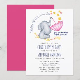 Twinkle Twinkle Navy Pink Elephant Gender Reveal Einladung
