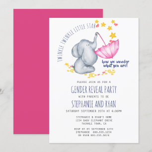 Twinkle Twinkle Navy Pink Elephant Gender Reveal Einladung