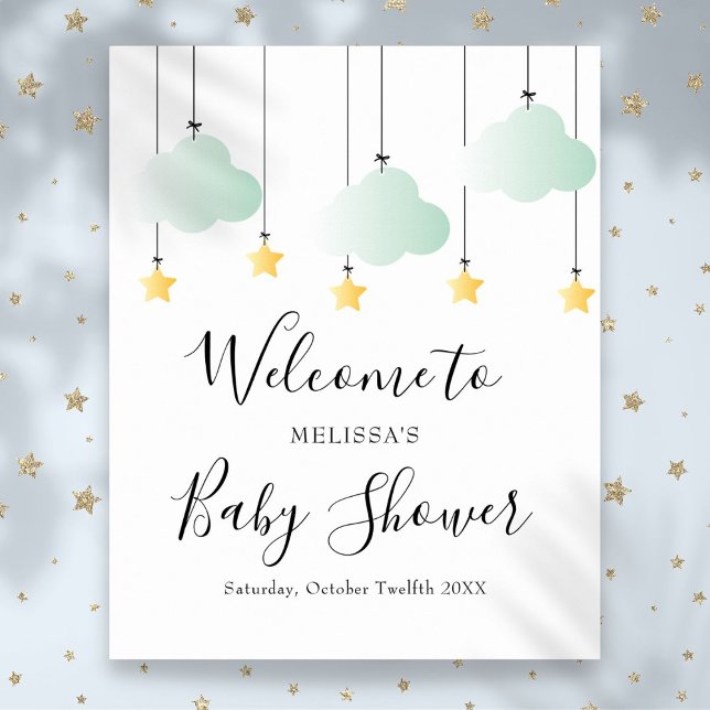 Twinkle Twinkle Neutral Baby Dusche Begrüßungszeic Poster (Twinkle Twinkle Neutral Baby Shower Welcome Sign)