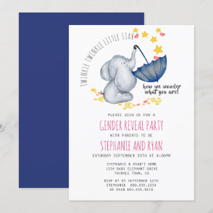 Twinkle Twinkle Pink Navy Elephant Gender Reveal Einladung