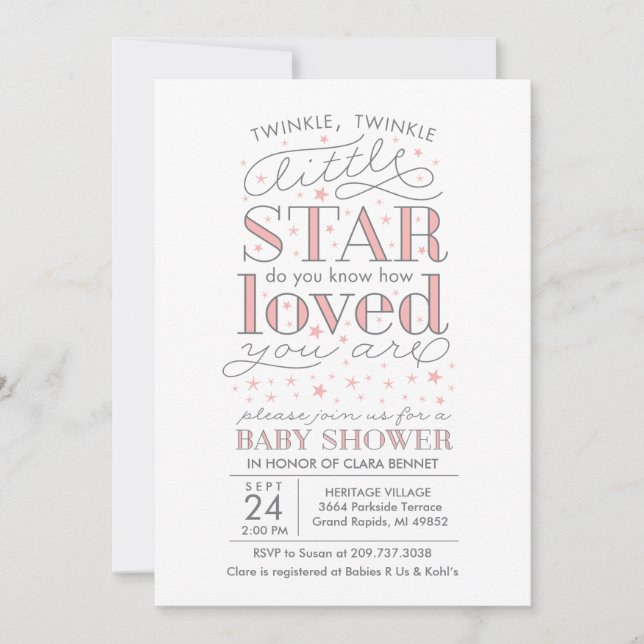 Twinkle Twinkle Star Thème Baby shower Invitation (Devant)