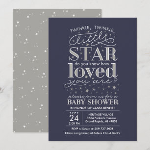 Twinkle Twinkle Star Theme Navy Silver Dusche Einladung
