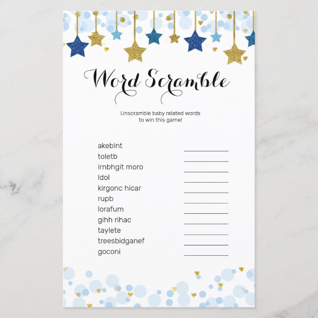 Twinkle Twinkle Wassercolor Word Scramble Game (Vorderseite)