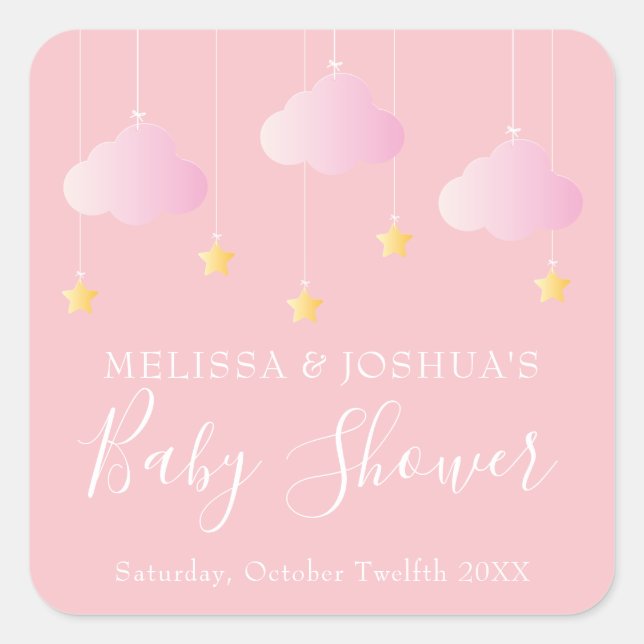 Twinkle winzige kleine Stern Babydusche Softpink Quadratischer Aufkleber (Vorderseite)