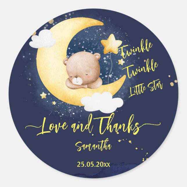 Twinkle winzige Teddy-Babydusche Runder Aufkleber (Vorderseite)
