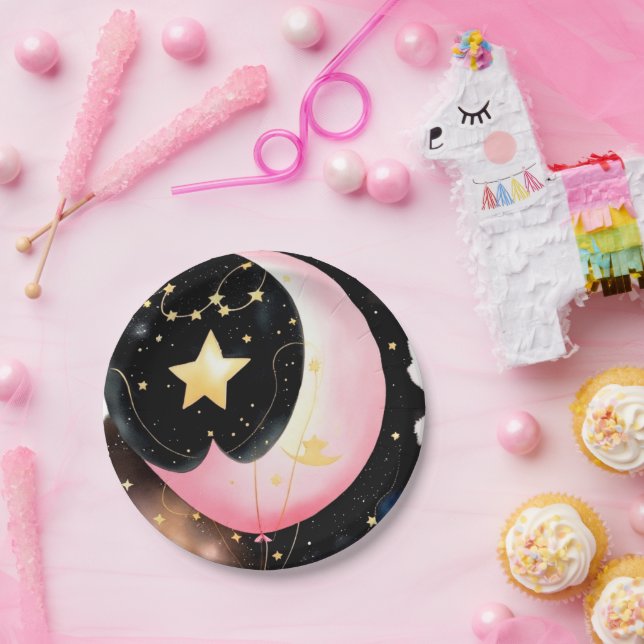 Twinkling Celestial: Mond & Stars Girl Baby Shower Pappteller (Party)