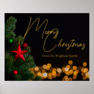 Twinkling Gold Lights Modernes fröhliches Weihnach Poster
