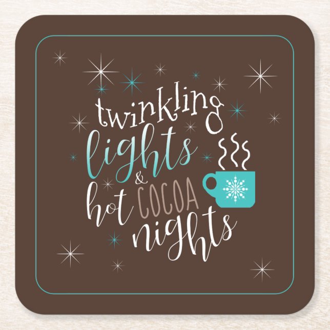 Twinkling Lights Hot Cocoa Nights ID593 Rechteckiger Pappuntersetzer (Vorderseite)