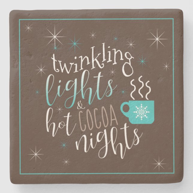 Twinkling Lights Hot Cocoa Nights ID593 Steinuntersetzer (Vorderseite)
