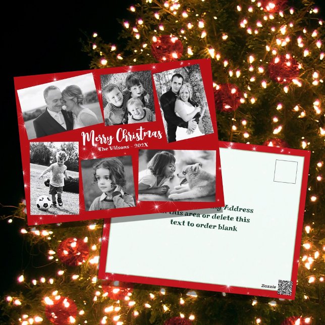 Twinkling Stars Foto Collage Frohe Weihnachten Postkarte (Von Creator hochgeladen)