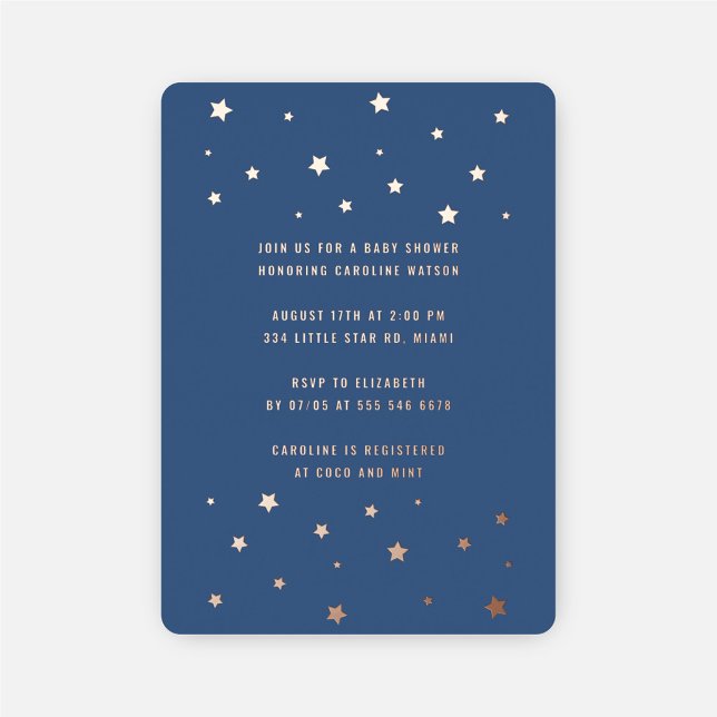 Twinkling Stars Navy Blue Baby Shower Folieneinladung (Von Creator hochgeladen)