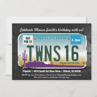 Twins 16th Birthday Arizona Licence Invitation