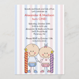 Twins 1er Anniversaire Invitation Girl & Boy