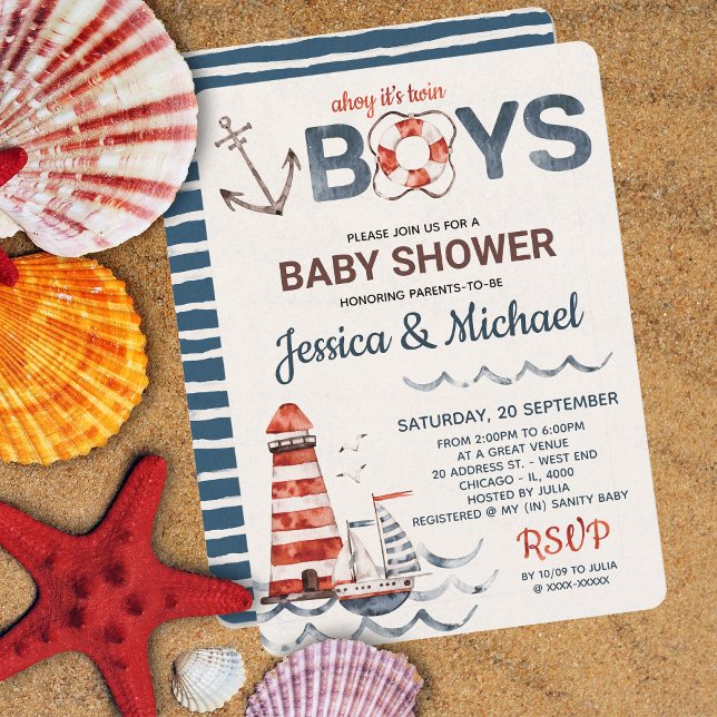 Twins Ahoy Es ist eine Baby-Kinderdusche Einladung (Von Creator hochgeladen)
