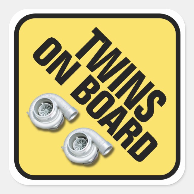 Twins an Bord - Twin Turbo Quadratischer Aufkleber (Vorderseite)