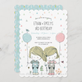 Twins Anniversaire de enfant Invitation whimsical