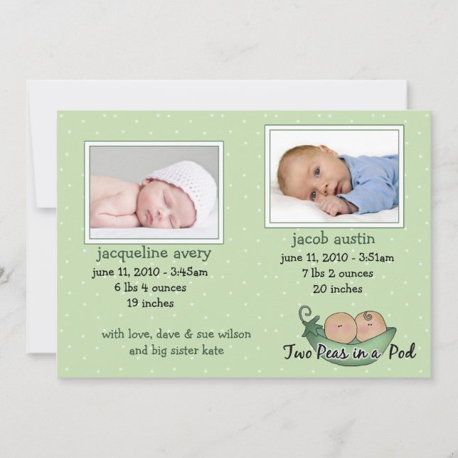 Twins Baby Announctions Cards Ankündigung (Vorderseite)