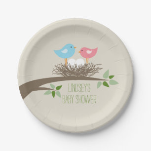 Twins Baby Bird's Nest   Babyparty Pappteller