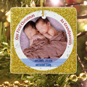Twins Baby Boys 1. Weihnachten als Großeltern 2 Fo Keramikornament