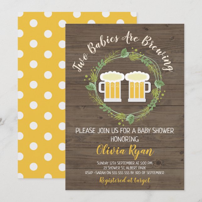 Twins Baby Brewing Baby Shower Einladung (Vorne/Hinten)