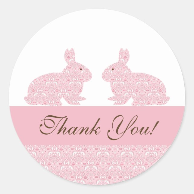 Twins Baby Bunny Baby Showaufkleber Vielen Dank Runder Aufkleber (Vorderseite)