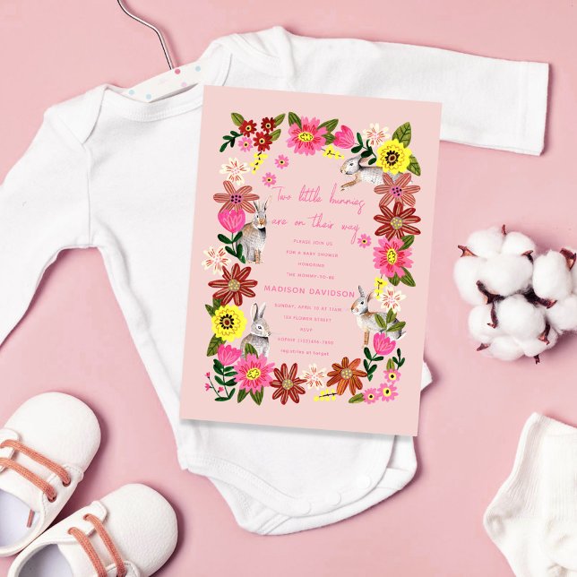 Twins Baby Dusche Niedlich Rabbit Bunny Girl Einladung (Von Creator hochgeladen)