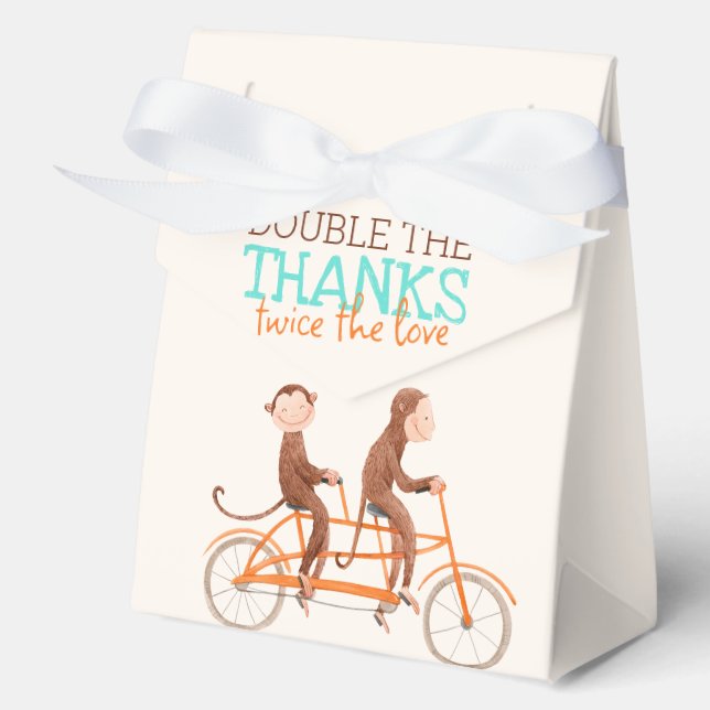 Twins Baby Dusche Niedlicher Affe Doppelstörung Geschenkschachtel (Vorderseite)