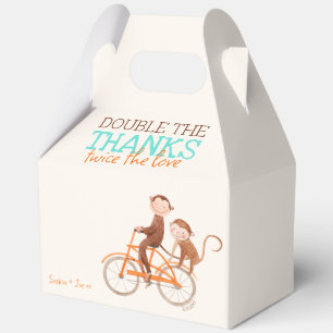 Twins Baby Dusche Niedlicher Affe Doppelstörung Geschenkschachtel
