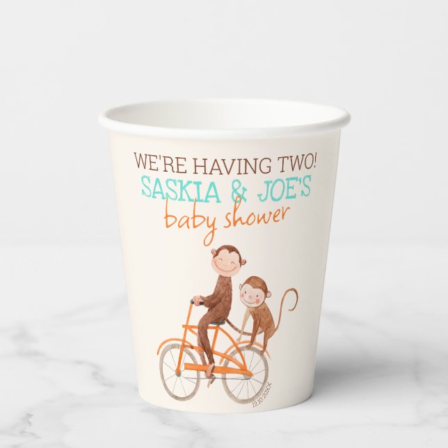 Twins Baby Dusche Niedlicher Affe Doppelstörung Pappbecher (Rückseite)