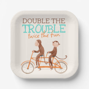 Twins Baby Dusche Niedlicher Affe Doppelstörung Pappteller