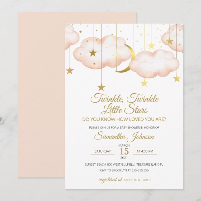 Twins Baby Dusche, Twinkle Little Star Einladung (Vorne/Hinten)