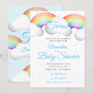 Twins Baby Duwer Regenbogen Wolken Blue Gold Spots Einladung