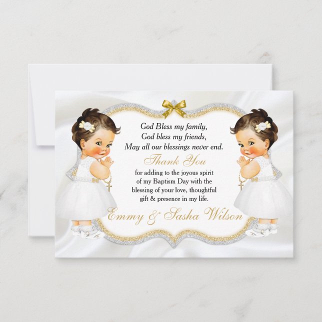 Twins Baby Girl Baptism Gold Cross Merci (Devant)