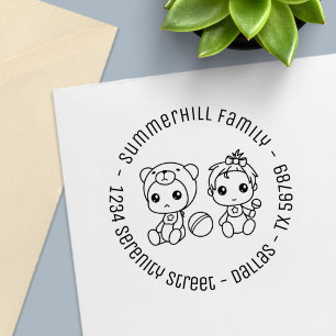 Twins Baby Girl Bear Familienadresse Permastempel