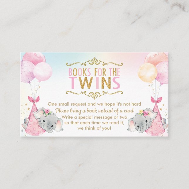 Twins Baby Girls Elephant buchen Begleitkarte (Vorderseite)