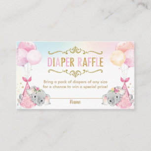 Twins Baby Girls Elephant Diaper Raffle Ticket Begleitkarte